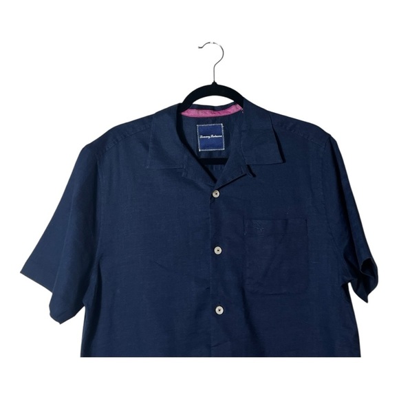 2105. MEN’S TOMMY BAHAMA BUTTON UP SHORT SLEEVE SHIRT SIZE SMALL NAVY BLUE - Picture 3 of 8